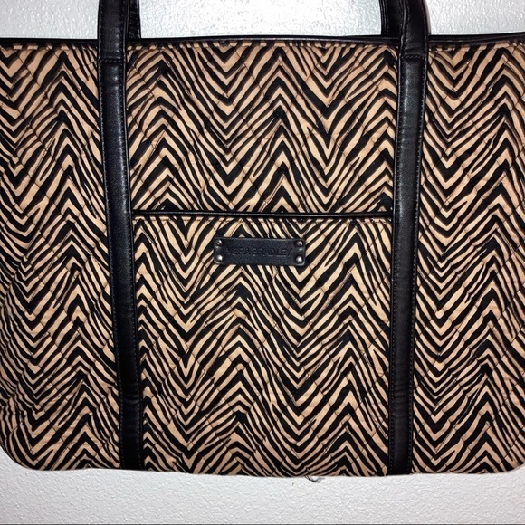 NWT Vera Bradley Zebra Trimmed Katarina Large Tote Laptop Bag Tan Black - Picture 3 of 8